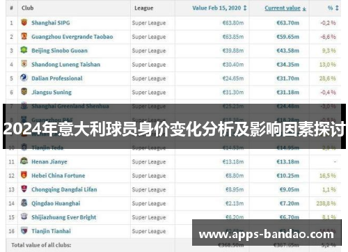 2024年意大利球员身价变化分析及影响因素探讨